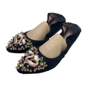 Guansitu Ballet Flats Rhinestone Wedding Shoes Foldable Beaded Size 6.5 / 37